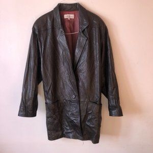 ❤️Vintage 90s Brown Embossed Croc Oversized Leather Jacket Lanna Made in USA  M